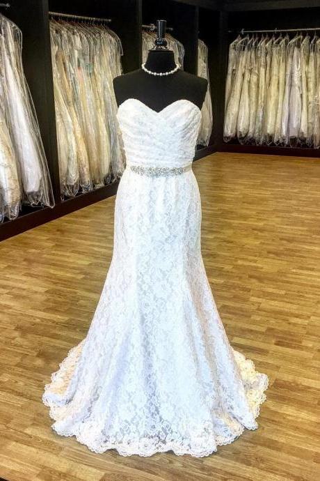 elegant pleated sweetheart lace mermaid wedding dresses crystal beaded 2017