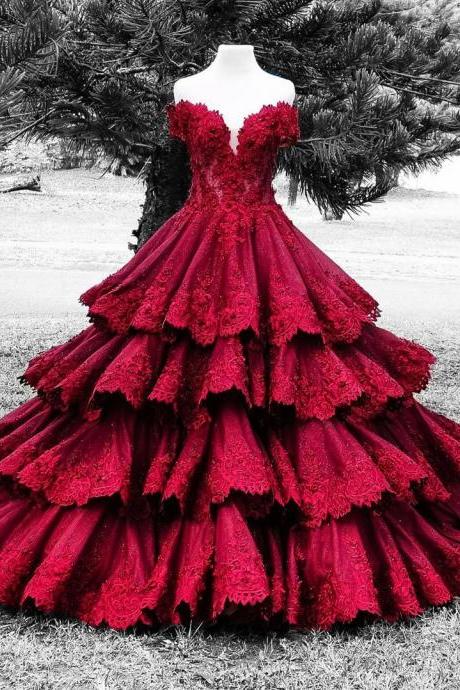 burgundy wedding dresses,ruffles wedding dresses,lace wedding gowns,sweetheart bridal dress,elegant wedding dresses