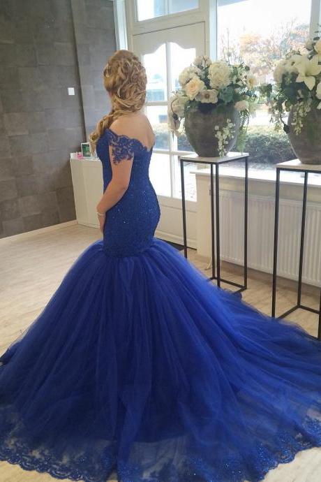 Royal Blue Prom Dresses,lace Prom Dresses,mermaid Evening Dresses,long Formal Gowns,prom Dresses 2017