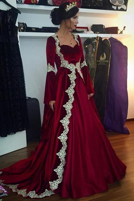 burgundy prom dresses,velvet prom dresses,Muslim prom dress,Long Sleeves Evening Gowns,Wedding Party Dress