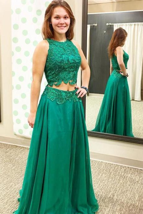 Green Prom Dress,two Piece Prom Dresses,2 Piece Prom Gowns,prom Dresses 2017