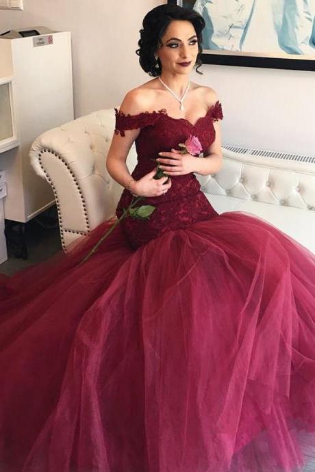 Burgundy Prom Dress,lace Prom Dresses,mermaid Prom Gowns,long Formal Dress,elegant Evening Gowns,women&amp;#039;s Prom Dress 2017