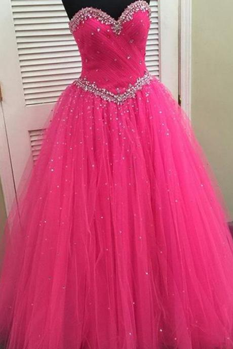 Pink Organza Ball Gowns Quinceanera Dresses With Crystal Beaded Sweetheart 2017 Design