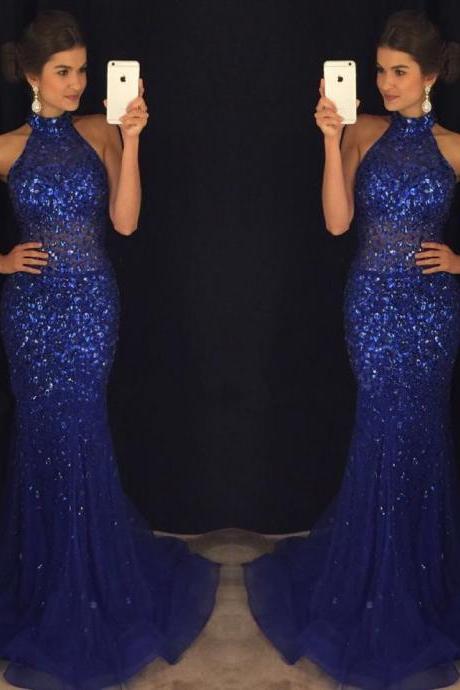 royal blue dresses,crystal dress,mermaid prom dresses 2017