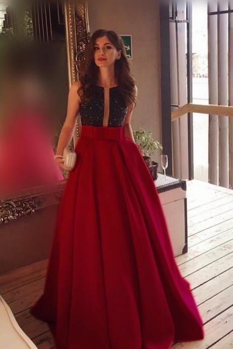 burgundy long satin ball gowns ,beaded prom dresses 2017,sparkly evening gowns,floor length party dress