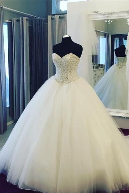 Romantic Pearl Beaded Sweetheart Organza Wedding Dresses Ball Gowns 2017