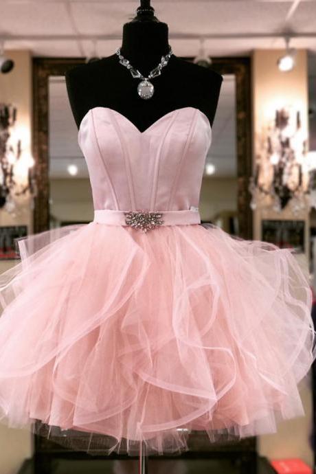 Sweetheart Prom Dress Short,ruffles Homecoming Dress,short Homecoming Dresses,pink Cocktail Dress