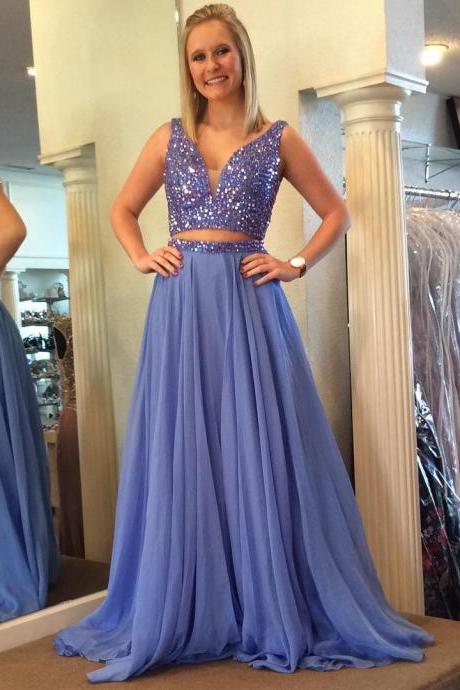 Lavender Prom Dress,two Piece Prom Dress,long Prom Dress 2017,2 Piece Prom Gowns