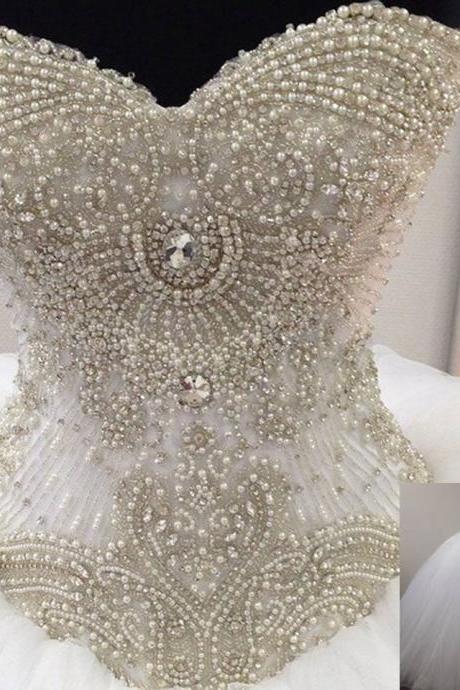 Fully Crystal Beaded Sweetheart Organza Ball Gowns Wedding Dress 2017
