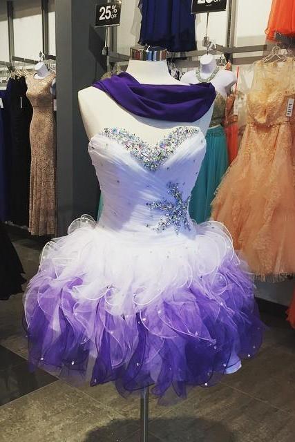 Beaded Sweetheart Organza Ruffles Ombre Prom Dress Short 2017 Sexy Homecoming Dress