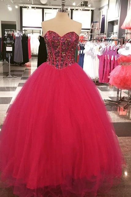 Colorful Sequin Beading Sweetheart Bodice Corset Tulle Ball Gowns Prom Dress 2017