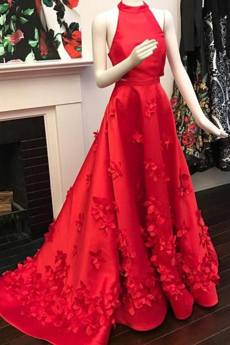 Red Satin Long Hater Prom Dresses Ball Gowns 2017