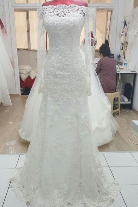 elegant long sleeves lace mermaid wedding gown dresses 2017 off shoulder bridal dress