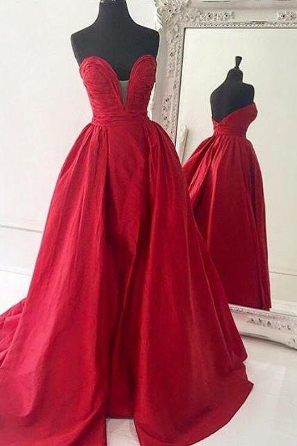 Red Prom Dress,taffeta Prom Gowns,long Prom Dress,sweetheart Evening Dress,formal Evening Gowns,prom Dress 2017