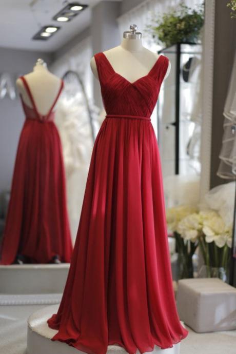 Elegant Evening Dress, V Neck Prom Gowns,pleated Dress,long Prom Dress 2017,women&amp;#039;s Formal Gowns, Prom Dress