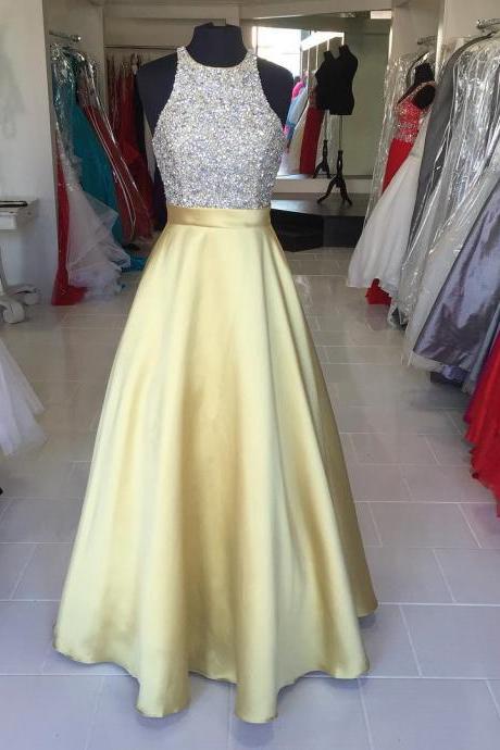long gold satin beading ball gowns prom dresses halter 2017 new arrival