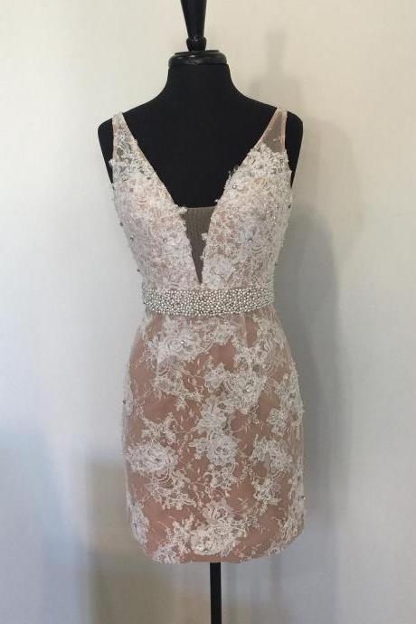 Lace Homecoming Dress,short Prom Dress,champagne Homecoming Dress,prom Gowns 2017,lace Cocktail Dress