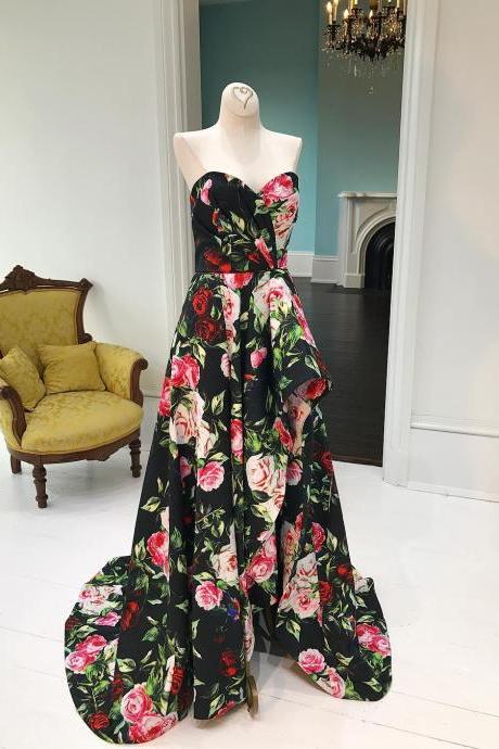 High Low Prom Dress,floral Prom Dresses,front Short Long Back Prom Gowns,prom Dresses 2017