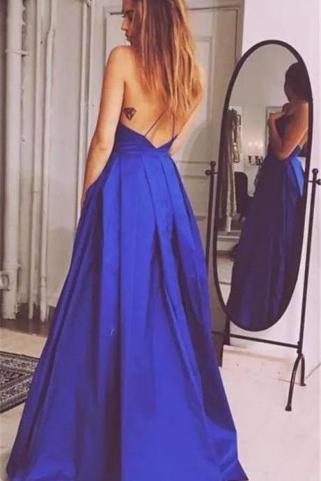 Open Back Dress,royal Blue Prom Dress,long Party Dress,prom Gowns 2017