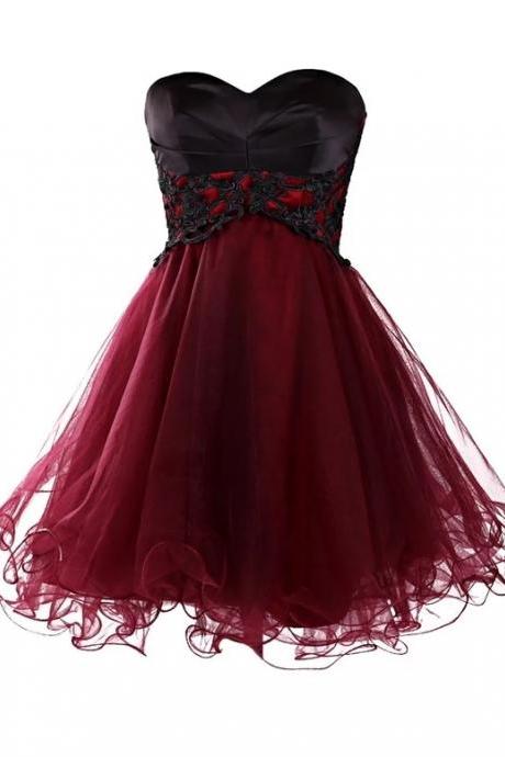 burgundy prom dress,short prom dresses,ruffles dresses,homecoming dress,elegant cocktail dress,chic prom gowns,short bridesmaid dress
