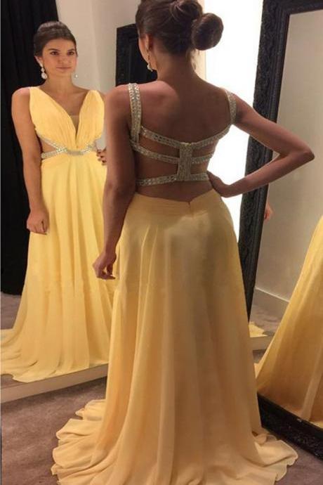 Yellow Prom Dress,open Back Dress,long Prom Gowns,prom Dresses 2017,sexy Party Dress