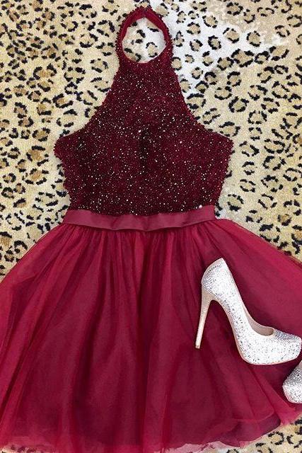 Short Prom Dresses,open Back Prom Gowns,burgundy Homecoming Dresses,wine Red Party Dresses