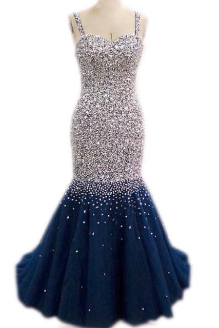 Crystal Prom Dresses,mermaid Evening Gowns,long Prom Dresses,navy Blue Evening Gowns,prom Dresses 2017