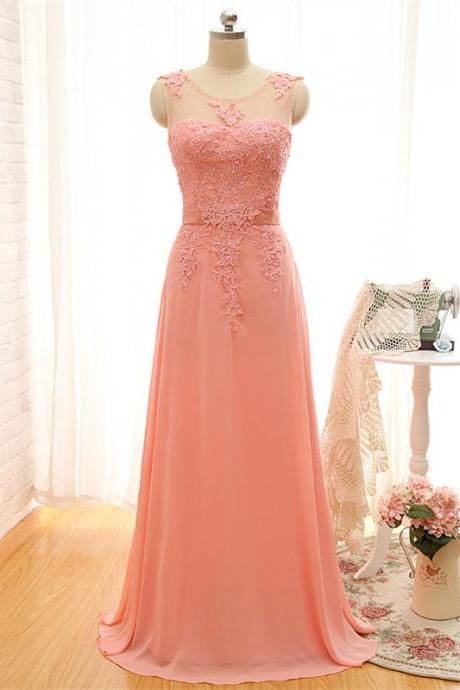 Sexy Prom Dress,Sleeveless Chiffon Prom Dress,Peach Bridesmaid Dresses,Long Evening Gowns