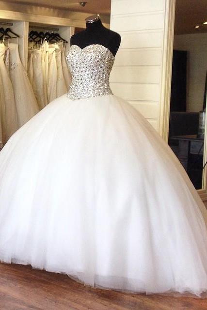 Crystal Beading Sweetheart Organza Ball Gowns 2017 Princess Bridal Dress
