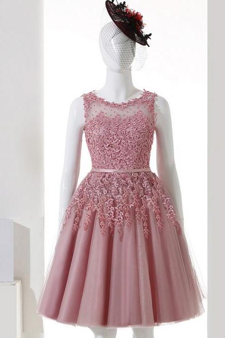 Illusion Short A-line Tulle Homecoming Dress, Short Prom Dress 2017, Floral Lace Applique Party Dresses, Lace Homecoming Dress