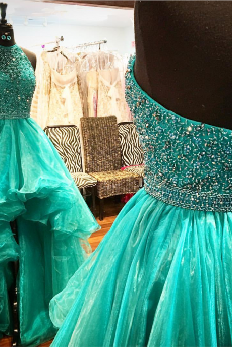Green Prom Dress,high Low Prom Dress,front Short Long Back Prom Dress,party Dress,beaded Prom Dress