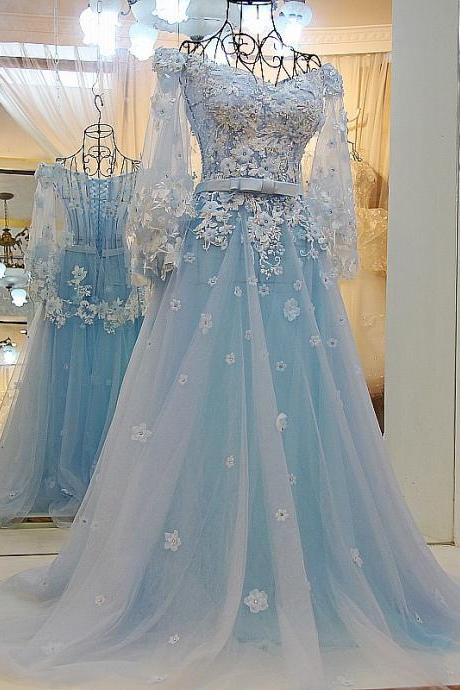 Light Blue Wedding Dresses,Lace Wedding Gowns,Elegant Prom Dress,Ball Gowns Prom Dress 2017