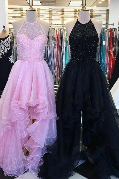 high low prom dress,Beaded Prom Gowns,Pink Prom Dress,Black Prom Dress,Prom Dresses 2017