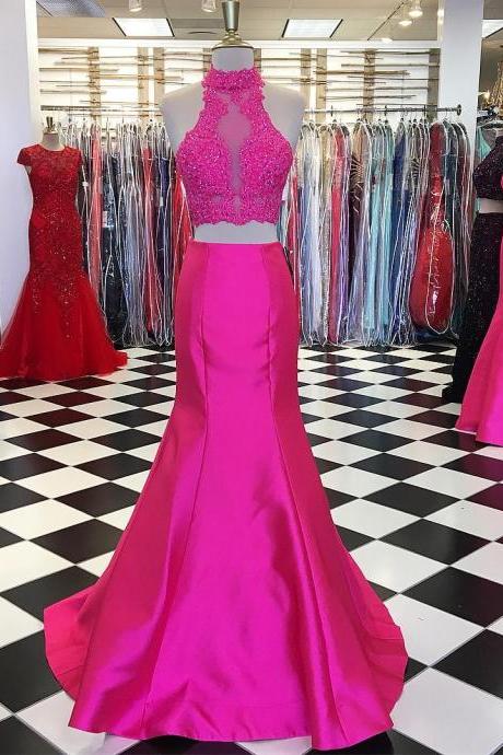 Pink Prom Dress,mermaid Dress,two Piece Prom Dress, 2 Piece Prom Dresses