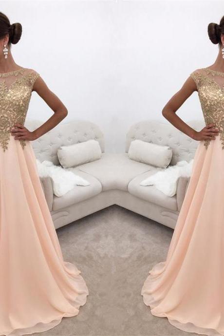Modest Prom Dresses,charming Evening Gowns,pink Evening Dress,chiffon Prom Dress,elegant Lace Appliques Formal Dress