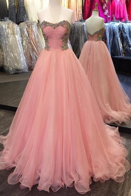 Strapless Prom Dress,organza Dresses,pink Prom Dresses,coral Prom Dress,ball Gowns Prom Dresses 2017