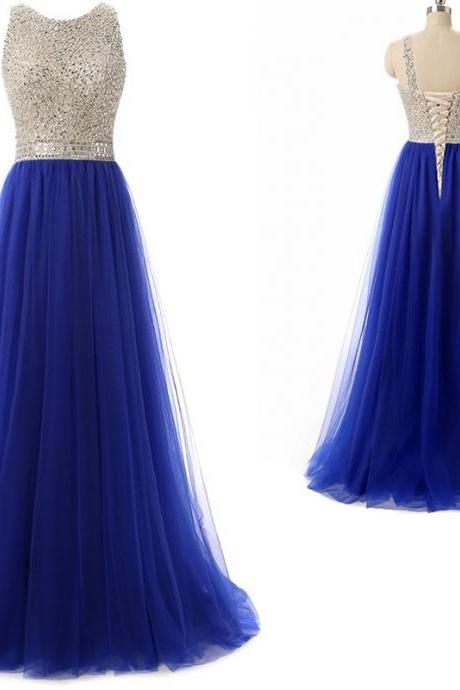 Royal Blue Prom Dress,tulle Evening Gowns,sexy Prom Dresses,prom Dresses 2017,beaded Evening Gowns