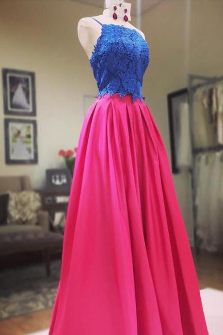 Two Piece Prom Dress,satin Dress, 2 Piece Prom Gowns,prom Dresses 2017,lace Crop Top Dresses