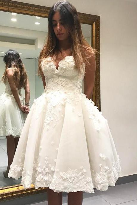 White Prom Dresses,short Prom Dress,lace Homecoming Dress,elegant Party Dress,cute Prom Gowns 2017