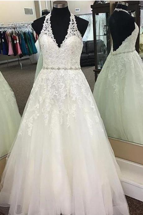 Halter Wedding Dresses ,Lace Wedding Dress,Princess Bride Dress,Sexy Wedding Gowns 2017