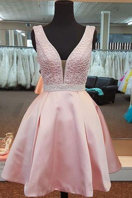 Blush Pink Homecoming Dresses, V Neck Dress,short Cocktail Party Dress,sexy Prom Gowns 2017
