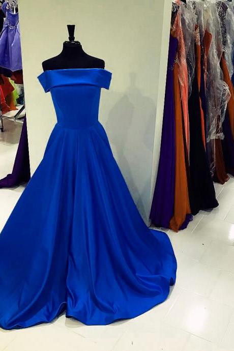 Strapless Prom Dresses,satin Evening Gowns,royal Blue Ball Gowns,sexy Long Party Dress