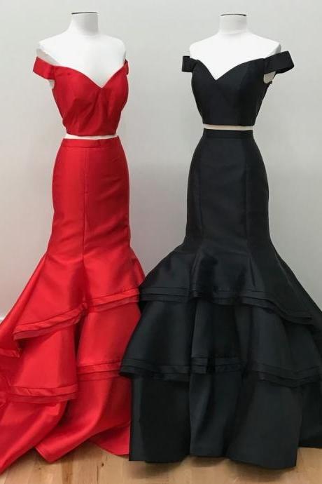 Two Piece Prom Dress,mermaid Prom Dress,off The Shoulder Dress,sexy Evening Gowns,mermaid Evening Dresses