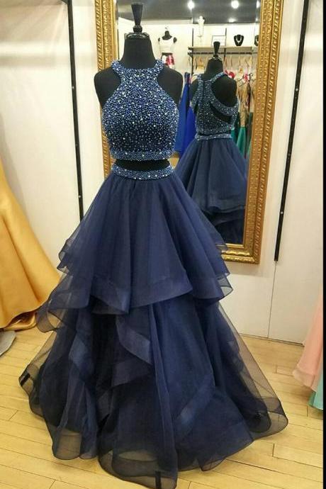 Navy Blue Prom Dress,two Piece Prom Dresses,ball Gowns Dress,long Party Dresses