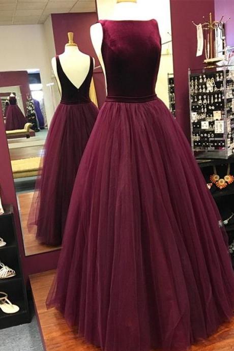 Velvet Dress,ball Gowns Evening Dress, Burgundy Prom Dresses,long Evening Gowns,open Back Evening Dress