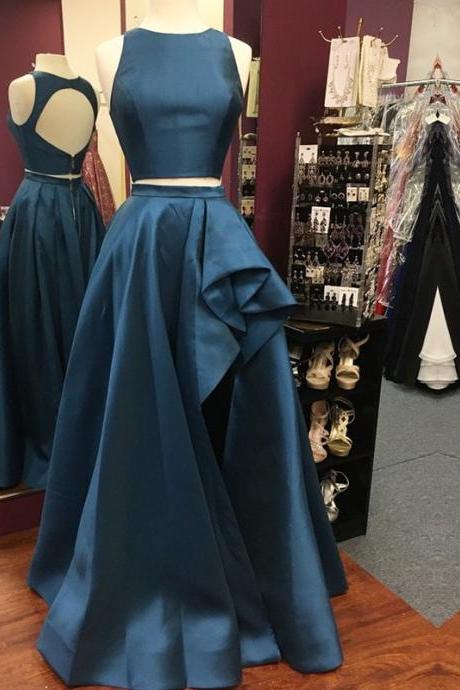 sexy prom dress,two piece prom dress,satin dress,open back dress,ball gowns prom dresses 2017
