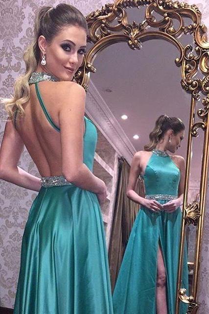 green prom dress,long party dress,open back prom dress,sexy prom gowns,prom dresses 2017