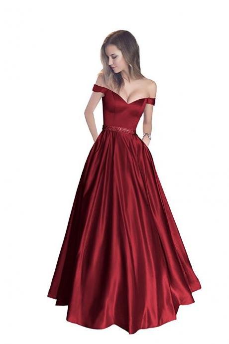 Off The Shoulder Prom Gowns,satin Gowns,long Evening Dress,sexy Prom Dress,prom Dresses 2017
