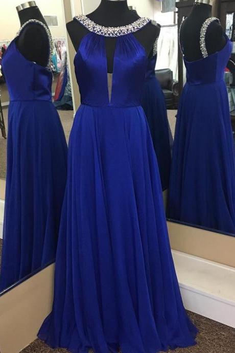 Royal Blue Prom Dress,halter Prom Dress,long Chiffon Prom Gowns,sexy Long Evening Dress