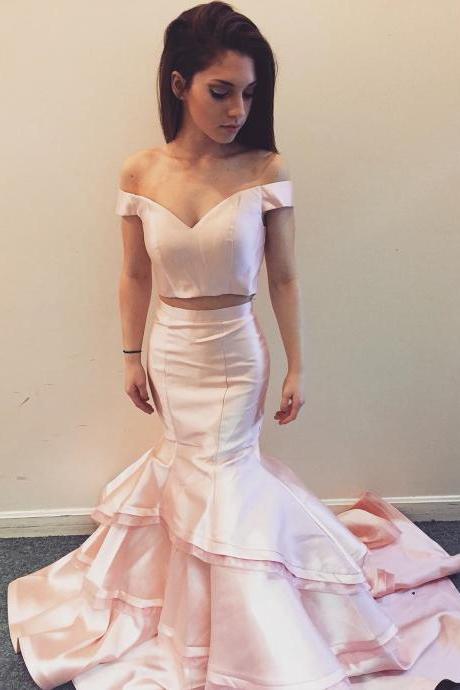 Blush Pink Prom Dress,mermaid Evening Dress,two Piece Prom Dress,sexy Prom Gowns 2017